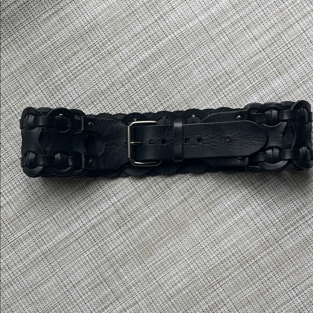 Equal Hands Black Genuine Leather Woven Belt
